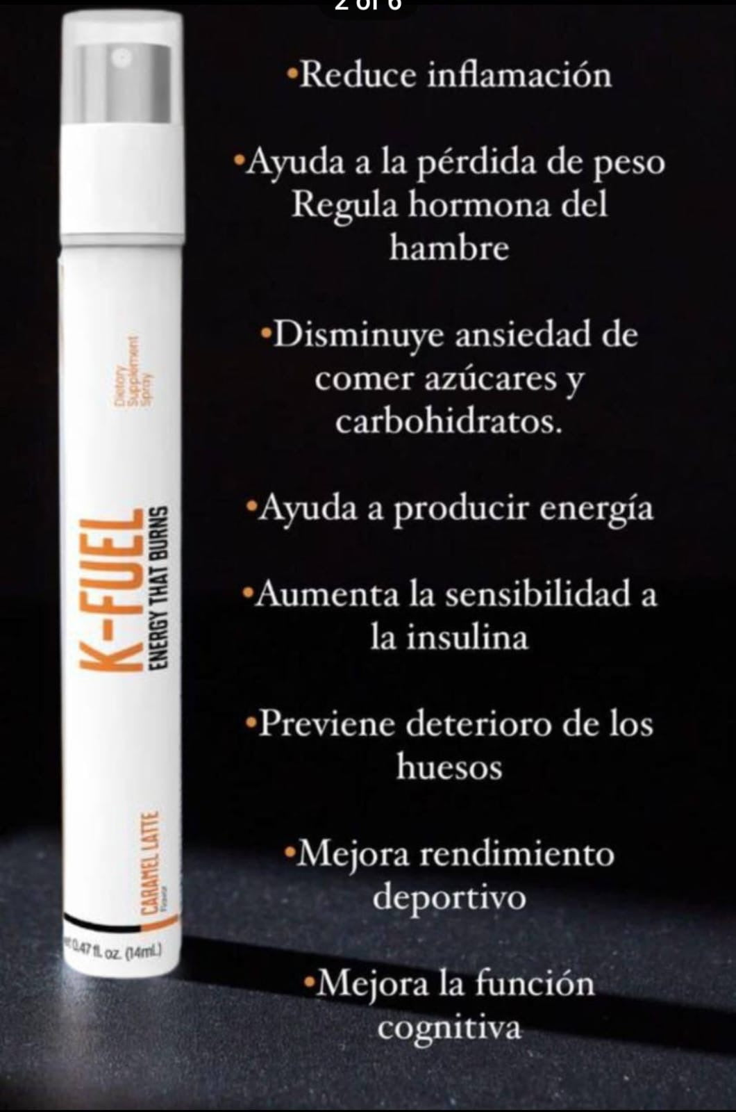 K-FUEL 💪🏾🏋️🏋️‍♂️	     	                      8  pulverizaciones al día
 •Aplicadas debajo de la          lengua
•Contenido neto: 14 ml.